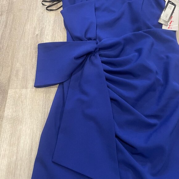 *NWT* Women's Long Off the Shoulder Xscape Scuba Crepe Slit Dress (Sz 10p) - Picture 5 of 9